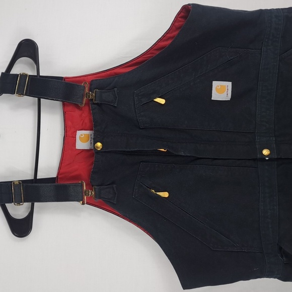 Carhartt Other - Carhartt canvas Duck bib red quilt double knee 1/2 zip 42/30 black overalls